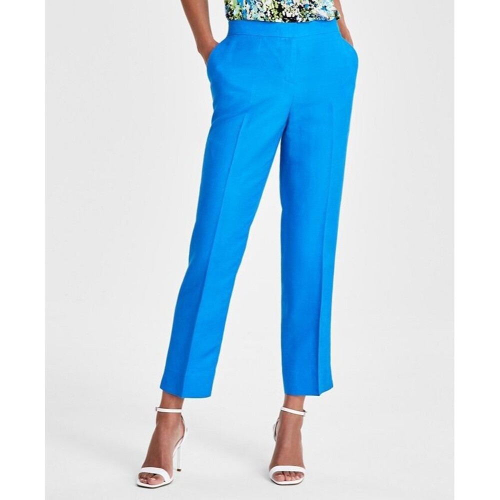 Kasper Women's Linen-Blend Mid-Rise Straight-Leg Ankle Pants bright Blue 16